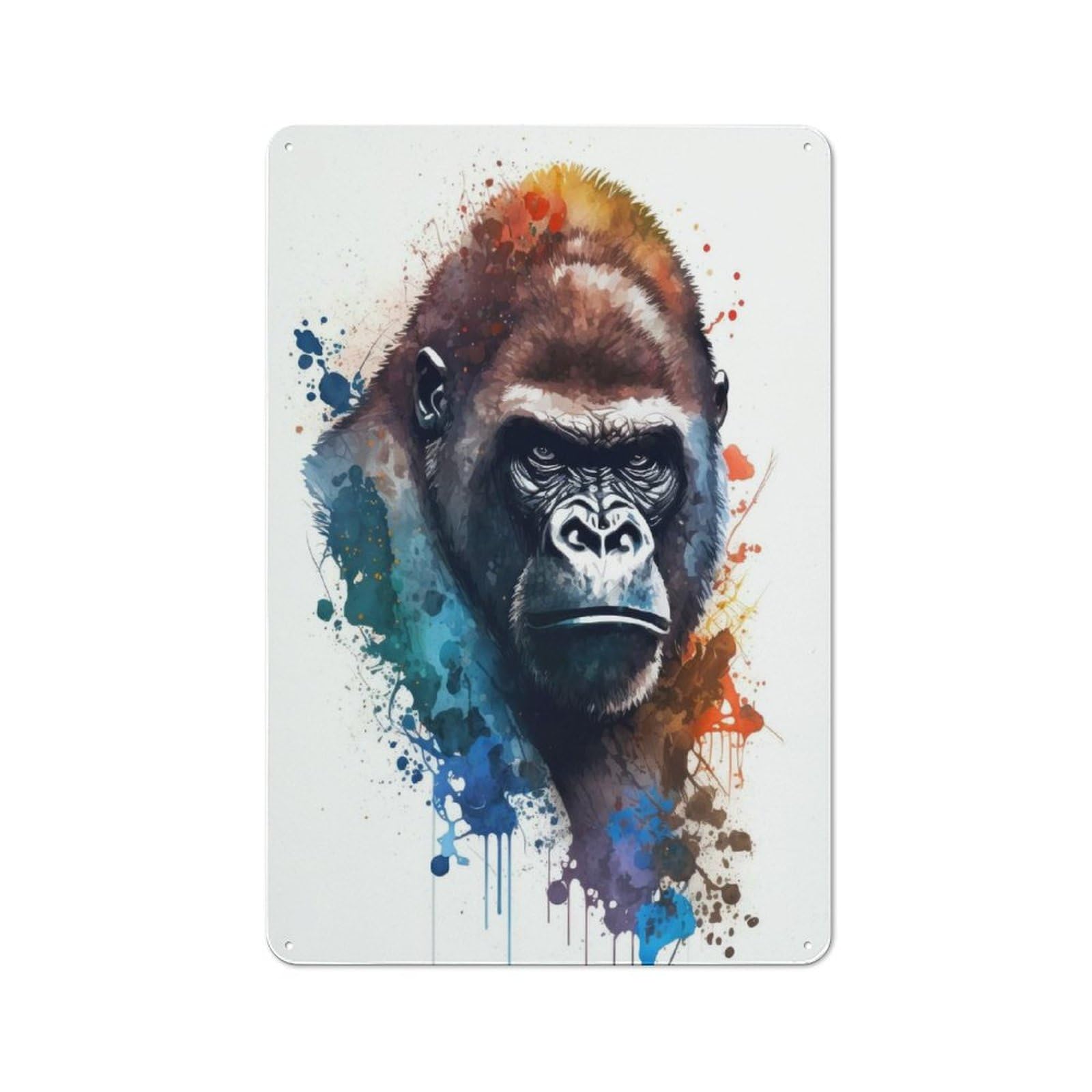 30x20cm Vintage Metal Sign with Gorilla in Watercolor for Café Or Restaurant, New Home Wall Decor for Restaurant Decor Fans