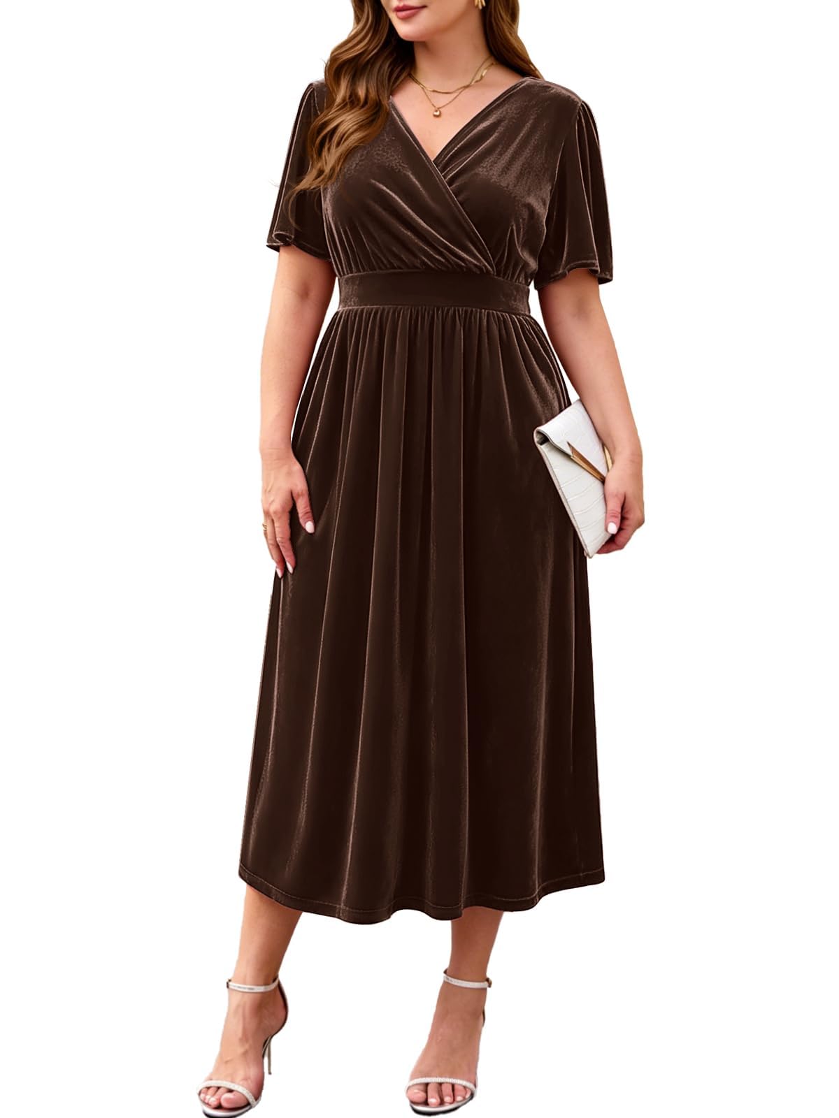 BELAROI Women Velvet Dress Plus Size Cocktail Fall Wedding Guest Dress