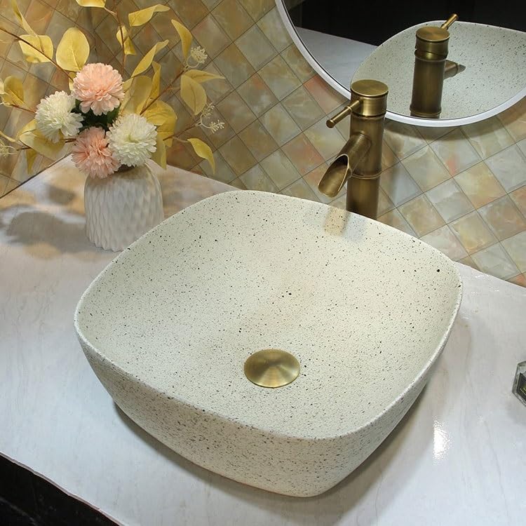 Lavabo de baño sobre encimera cerámico redondo para aseos modernos 7