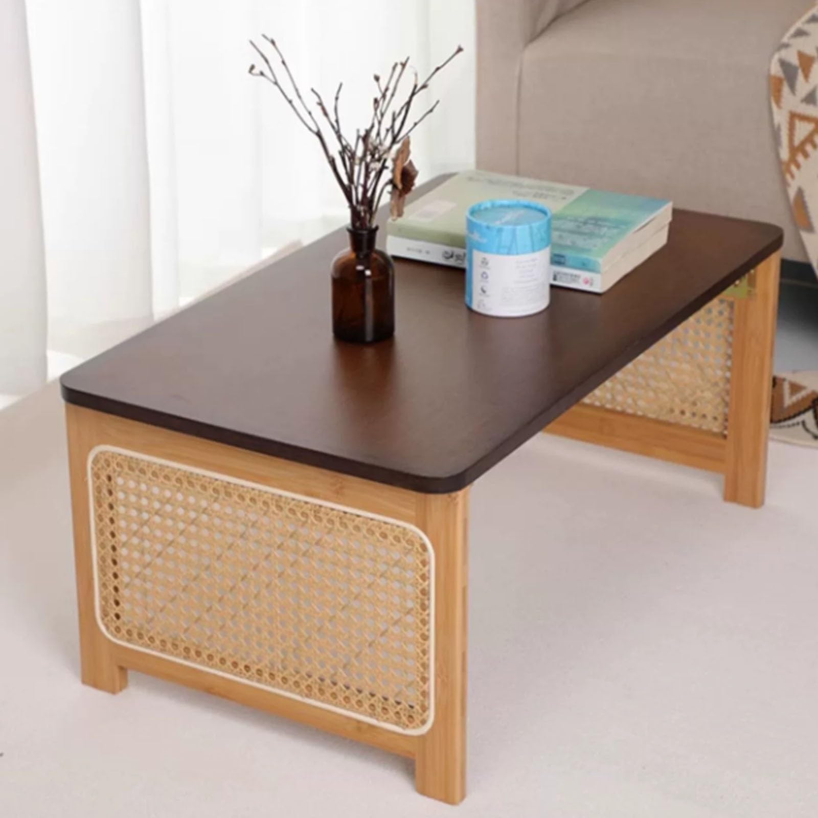 Table pliante japonaise en rotin 60x40x36cm pour assise au sol