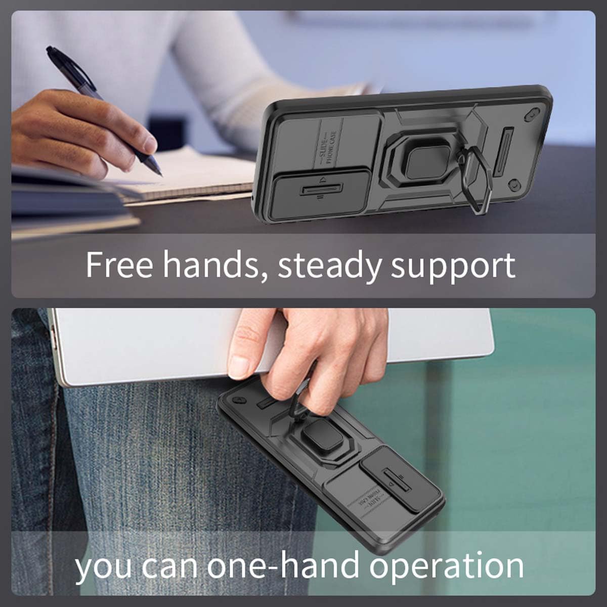 SEAHAI Cover per Honor Magic 5 Lite 5G (Magic5 Lite), Glassato Traslucido Dura PC Protettiva Custodia Silicone TPU Bumper Antiurto AntiGraffio Case con 360° Anello Supporto, Army Green