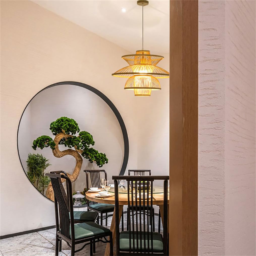 Lampa wisząca z bambusa - pleciony żyrandol w stylu boho, naturalna lampa rattanowa, nowoczesna oprawa wiklinowa, podstawa E26, do restauracji, sypialni, salonu, 50 cm