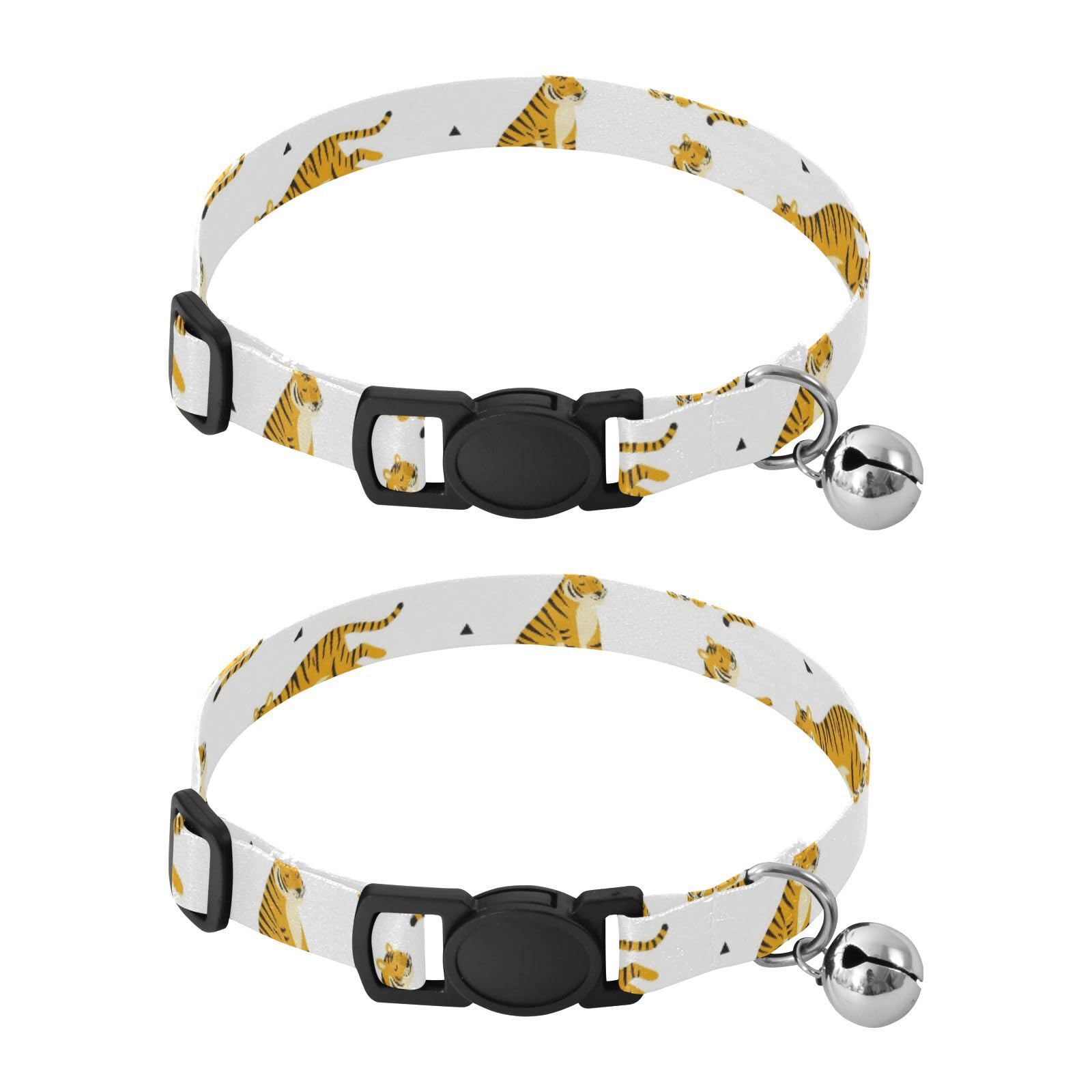Yellow Tigers White Pet Collars for Cats, 2 Pack Puppy Collar with Bell — image 1