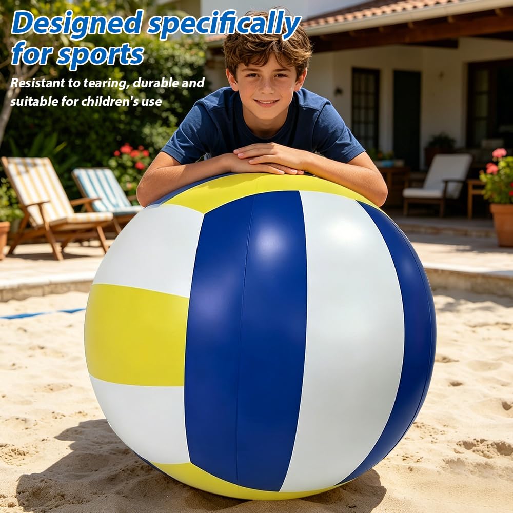 Palla da spiaggia con diametro di 100 cm, grande pallone gonfiabile gigante in gomma robusta, gonfiabile con pompa a mano, pallone da beach volley, giocattolo per interni ed esterni
