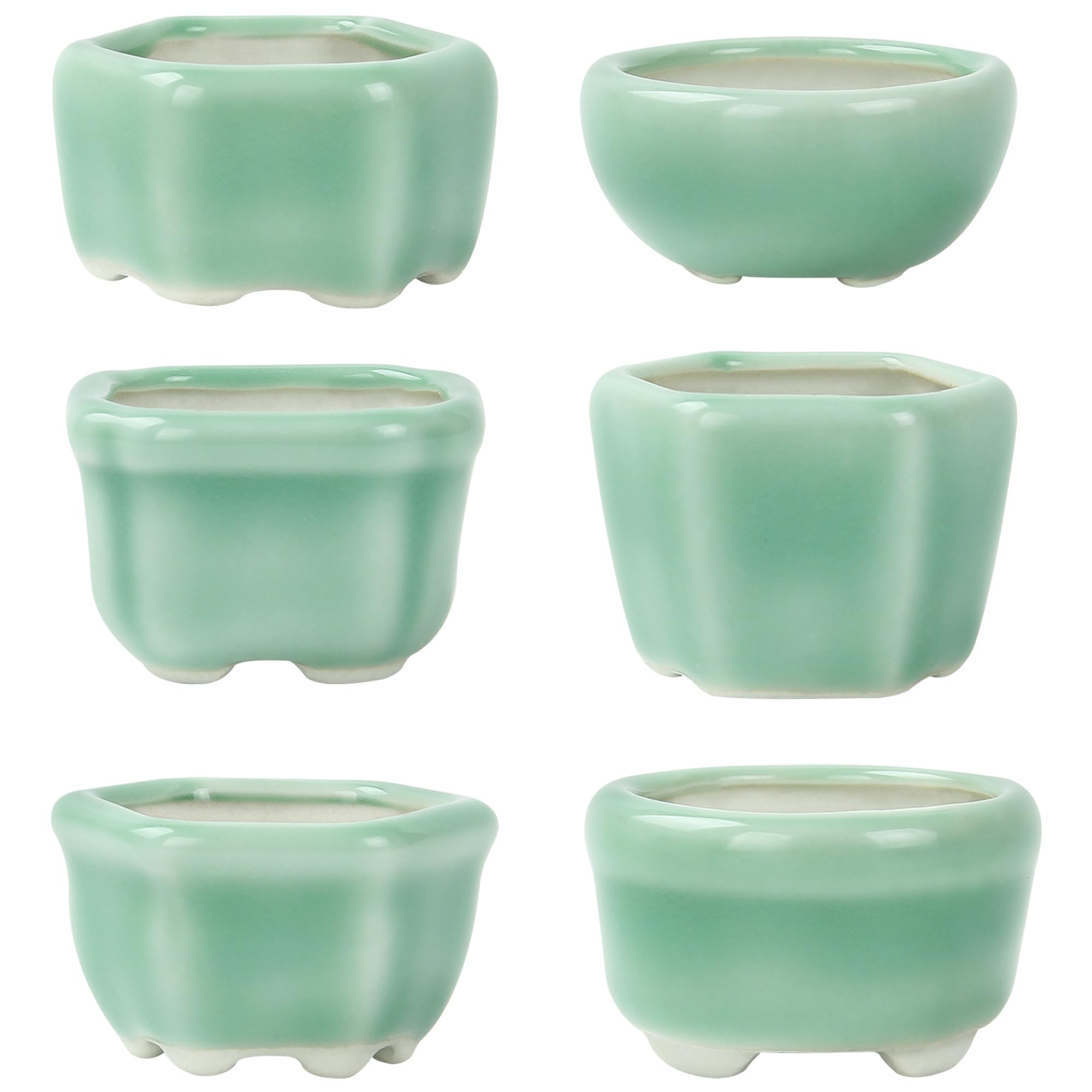 Bonsai Planter 1.8 inch (4.5cm) Mini Succulent Glazed Pots Set of 6 Green