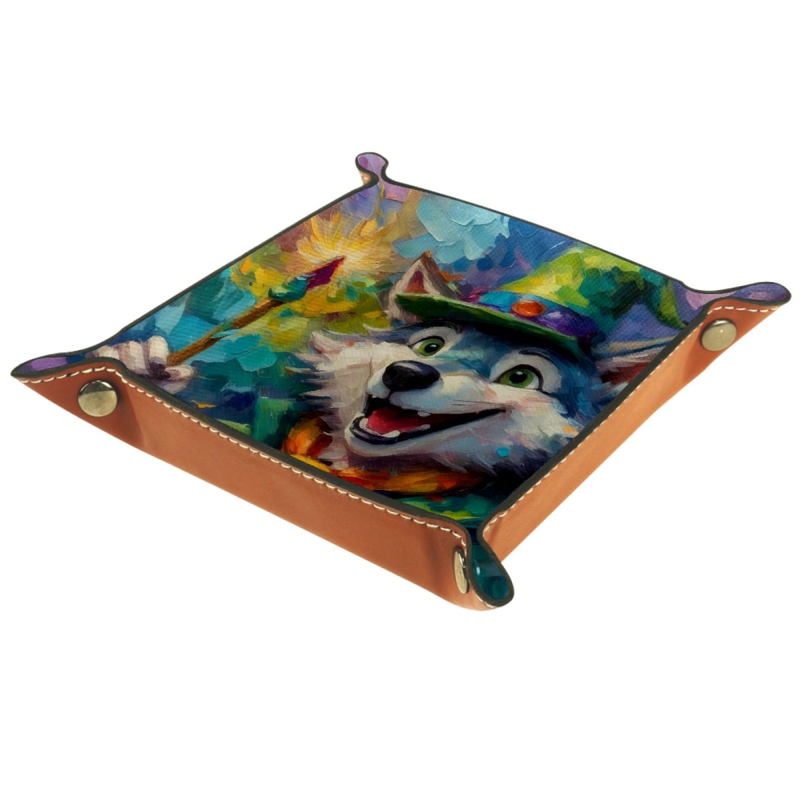 VAPOKF Christmas Wolf Portable Folding Dice Rolling Tray, Microfiber Leather Dice Holder for Dice Games Like RPG, DND and Other Table Games