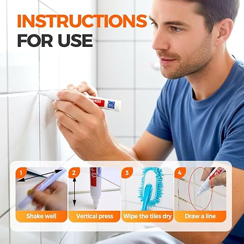 Miniatura 6 de Pluma de lechada de baldosas de cerámica, bolígrafo de pintura de lechada de cerámica impermeable para pisos, restauración de líneas de lechada en