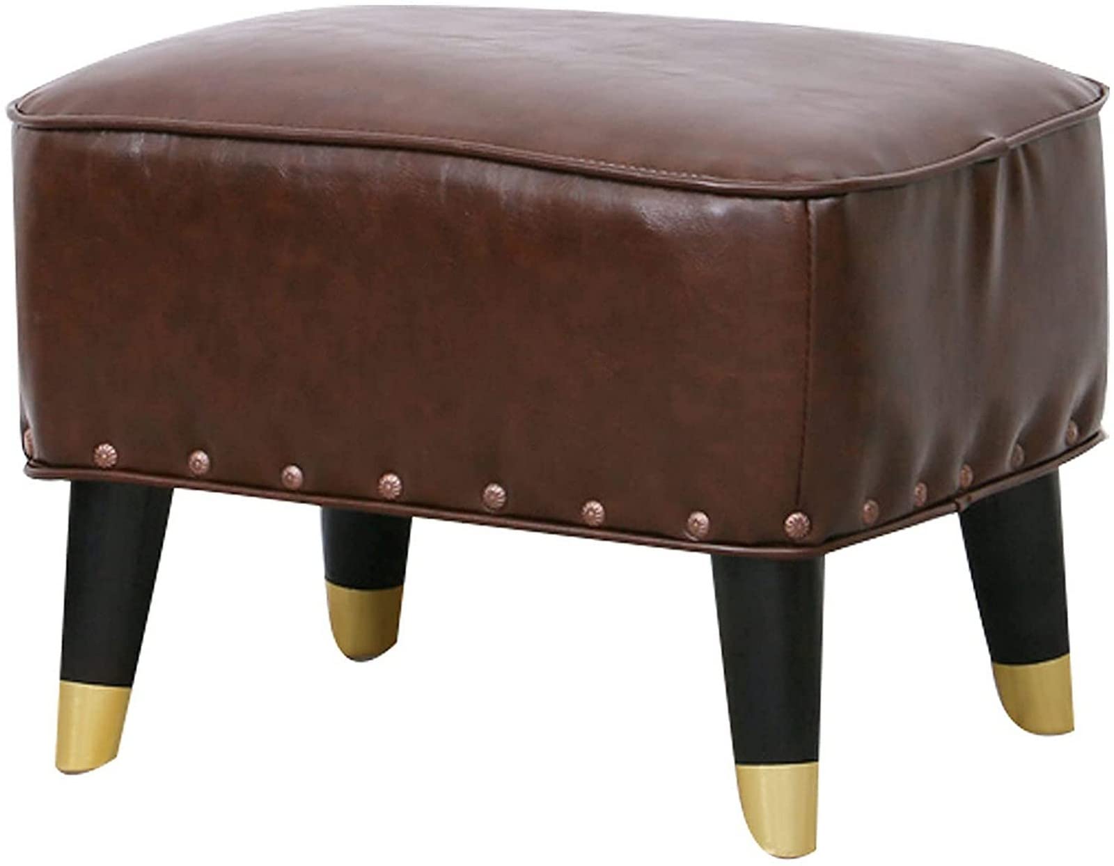 Repose-pieds ottoman cuir PU marron clair tabouret décoration intérieur
