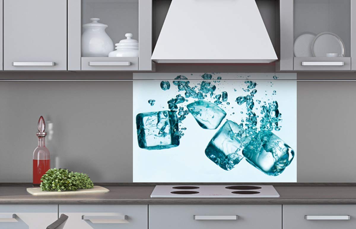 Placa para la pared posterior de la cocina con diseño de cubitos de hielo, 60 x 40 cm, protección contra salpicaduras para el fregadero, calidad prémium, aluminio Dibond, grosor de 3 mm, fabricado en