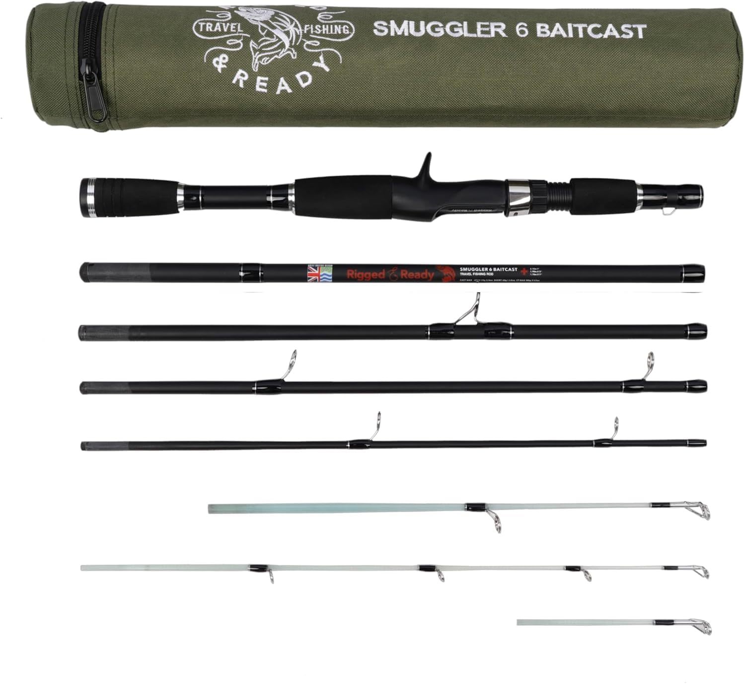 Rigged and Ready - Canne da pesca da viaggio serie Smuggler, 4 lunghezze uniche e super compatte per canne multifunzione con 2 o 4 punte per pesca attiva su pesci d'acqua dolce e marina