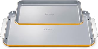 CarawayNon-Stick Ceramic Baking Sheet Duo - Naturally Slick Ceramic Coating - Non-Toxic, PTFE & PFOA Free - 18 x 13" Large & 15 x 10" Medium - Marigold