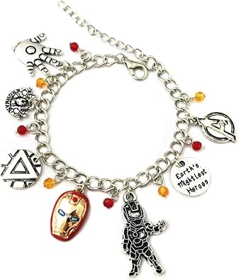 EC Trading Ironman Cosplay Assorted Silvertone Metal Charms Bracelet