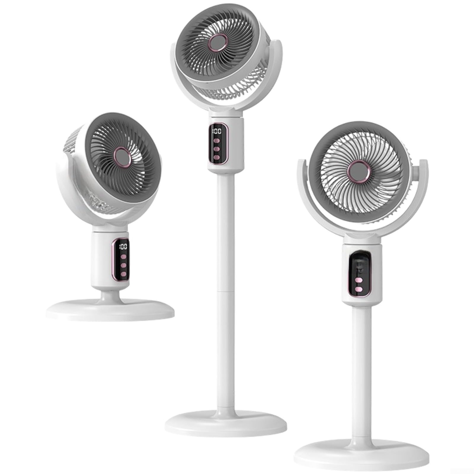 USB wiederaufladbarer Bodenventilator, leiser bürstenloser Motor-Luftzirkulator, mit Fernbedienung, 180° Oszillation, kabelloser Standventilator, für Schlafzimmer, Wohnzimmer, Büro, weiß