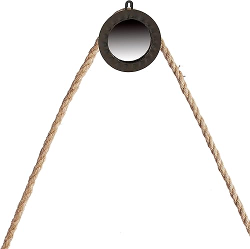 Miniatura 3 de Benjara - Espejo de pared de 30 pulgadas con colgador de cuerda y marco redondo de metal negro