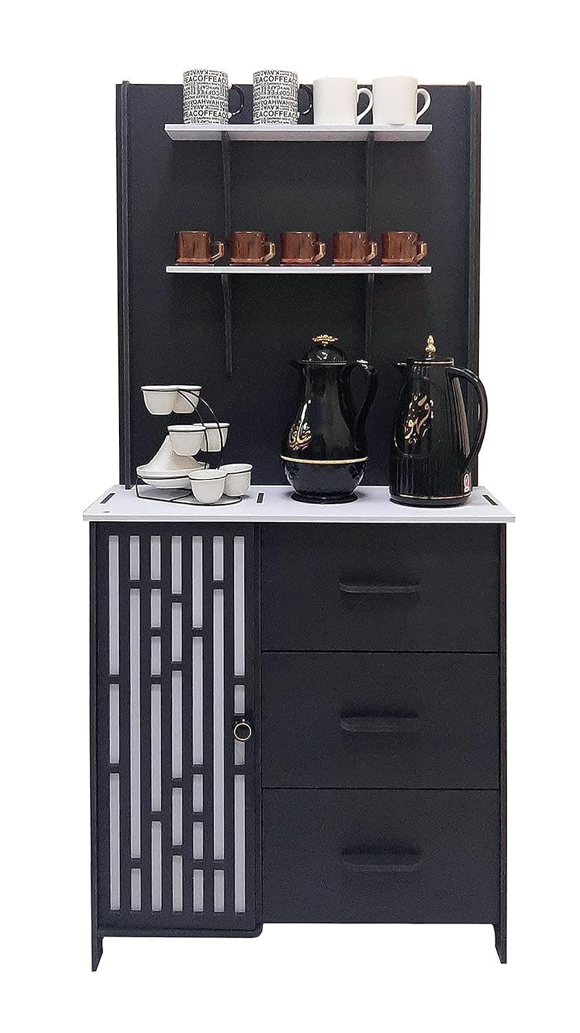 Small coffee corner made of reinforced plastic for easy movement and installation. It consists of several shelves and a storage space at the bottom that fits with most furniture.ركن كبير للقهوة