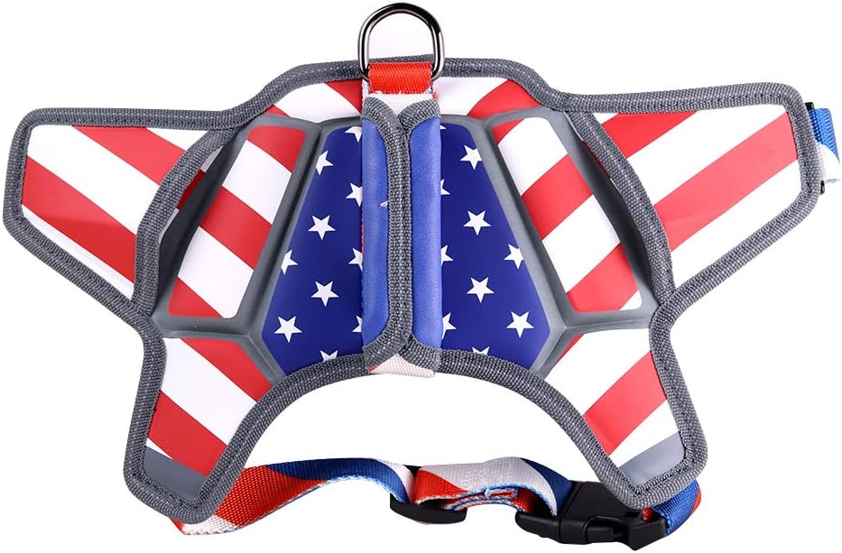 Dog Harness, No-Pull & Adjustable Large Dog Harness, American Flag Theme Dog Vest with Reflective Straps for Large Breed