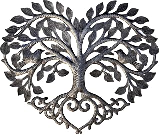 Metal Heart Shaped Tree of Life Decor, Wall Hanging Artwork, Handmade in Haiti, Celtic Family 17 X 16 Inches