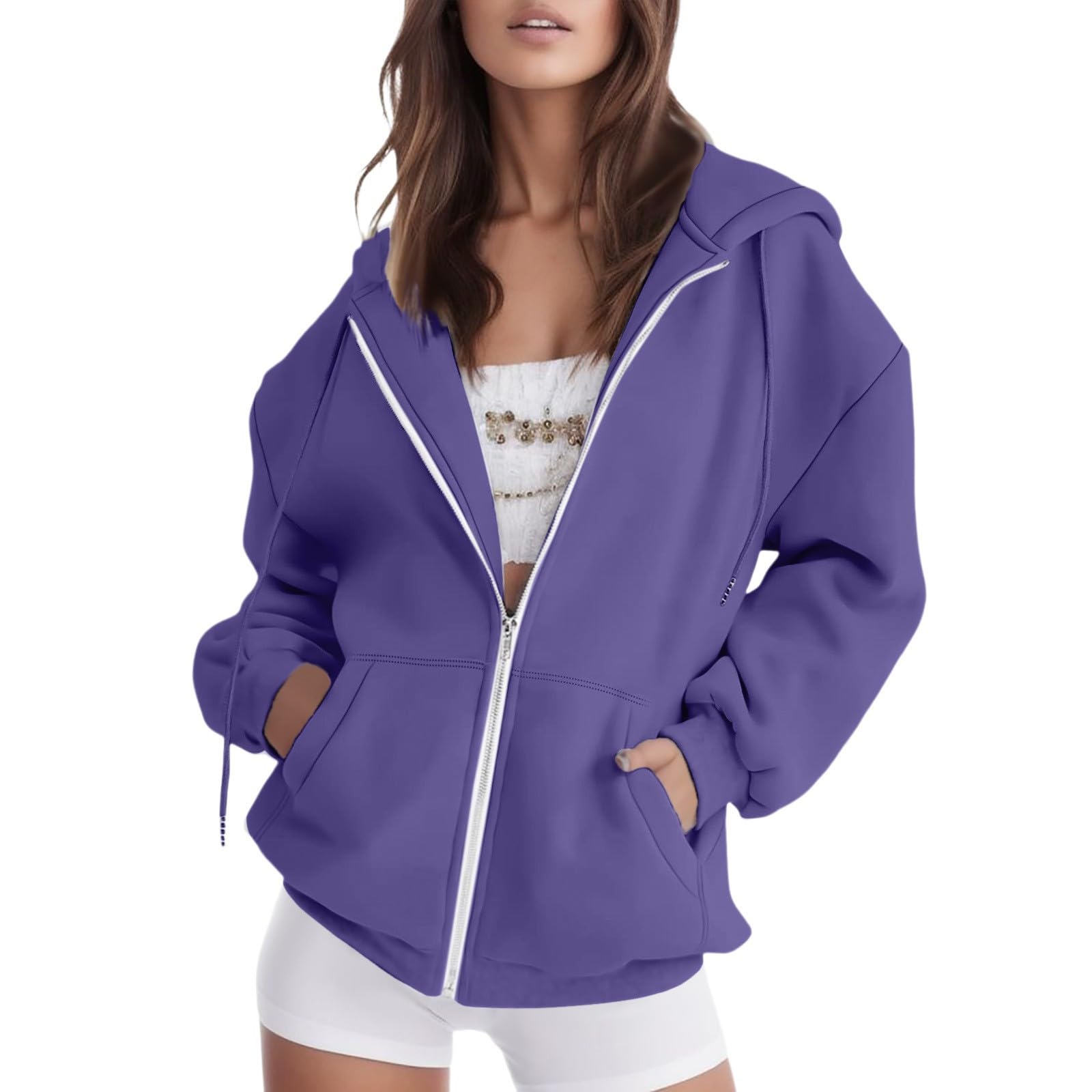 Women Teen Girls Hoodies Fall Long Sleeve Jacket Cute Zip up Hoodie Oversized Y2k Sweatshirts Pockets