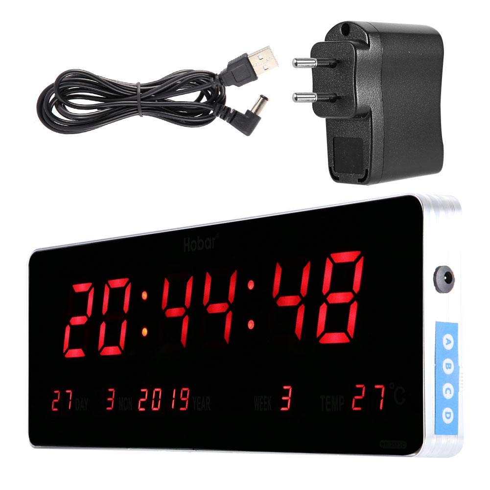 Horloge LED Réglage Automatique de l'heure Horloge numérique LED avec Affichage de la température du Calendrier Prise UE 110-240V(Calendrier de la Semaine de température)