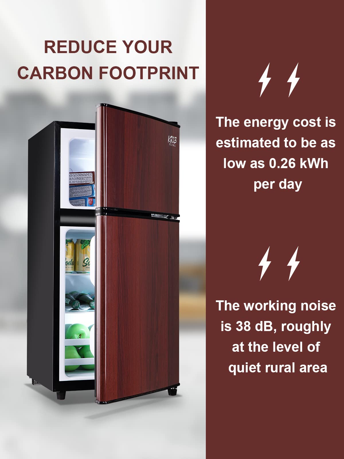 Krib Bling Compact Refrigerator Mini Fridge With Freezer,7 Level Adjustable Thermostat Removable Shelves Small Refrigerator For Office Dorm Apartment 3.5 Cu.Ft Wood on Fridge.com - View 5