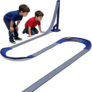 FateGo Gravity Car Race Track with Double Turn Curved Track Pieces, Dual-Lane Car Ramp Toy for 164 Die-cast Cars