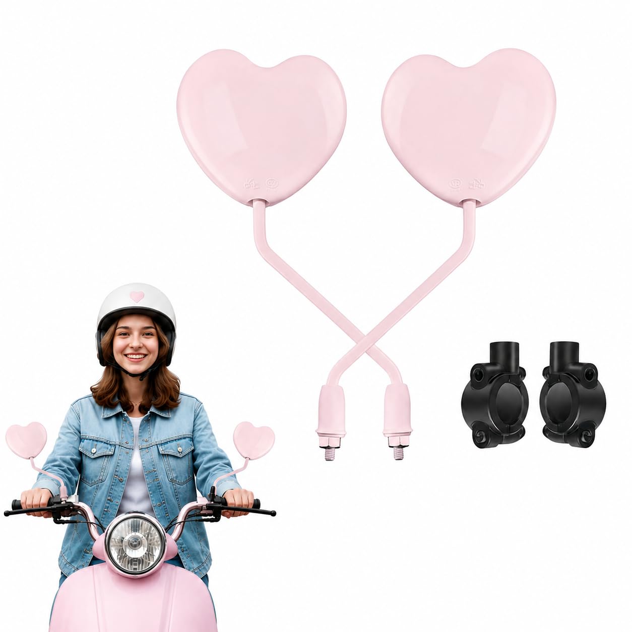 2 Pcs Motorcycle Heart Shape Rearview Mirrors,Handlebar Bike Mirror and Adjustable Universal Fit Rearview Bicycle Mirrors Glass Lens Safe Cycling Accessories for Scooter, E-bikes, Mountain Bikes