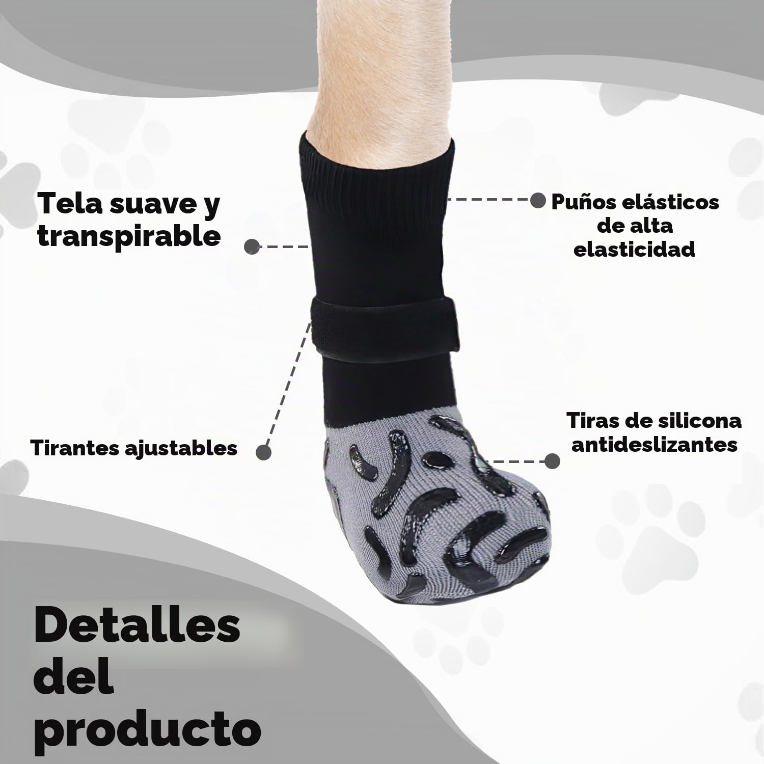 4 Calcetines Perro Antideslizantes | Ajustables Calcetines Perro | Calcetines para Perros heridas | Protector Patas Perro Mayores en Pisos de Madera en Interiores (Negro, M)