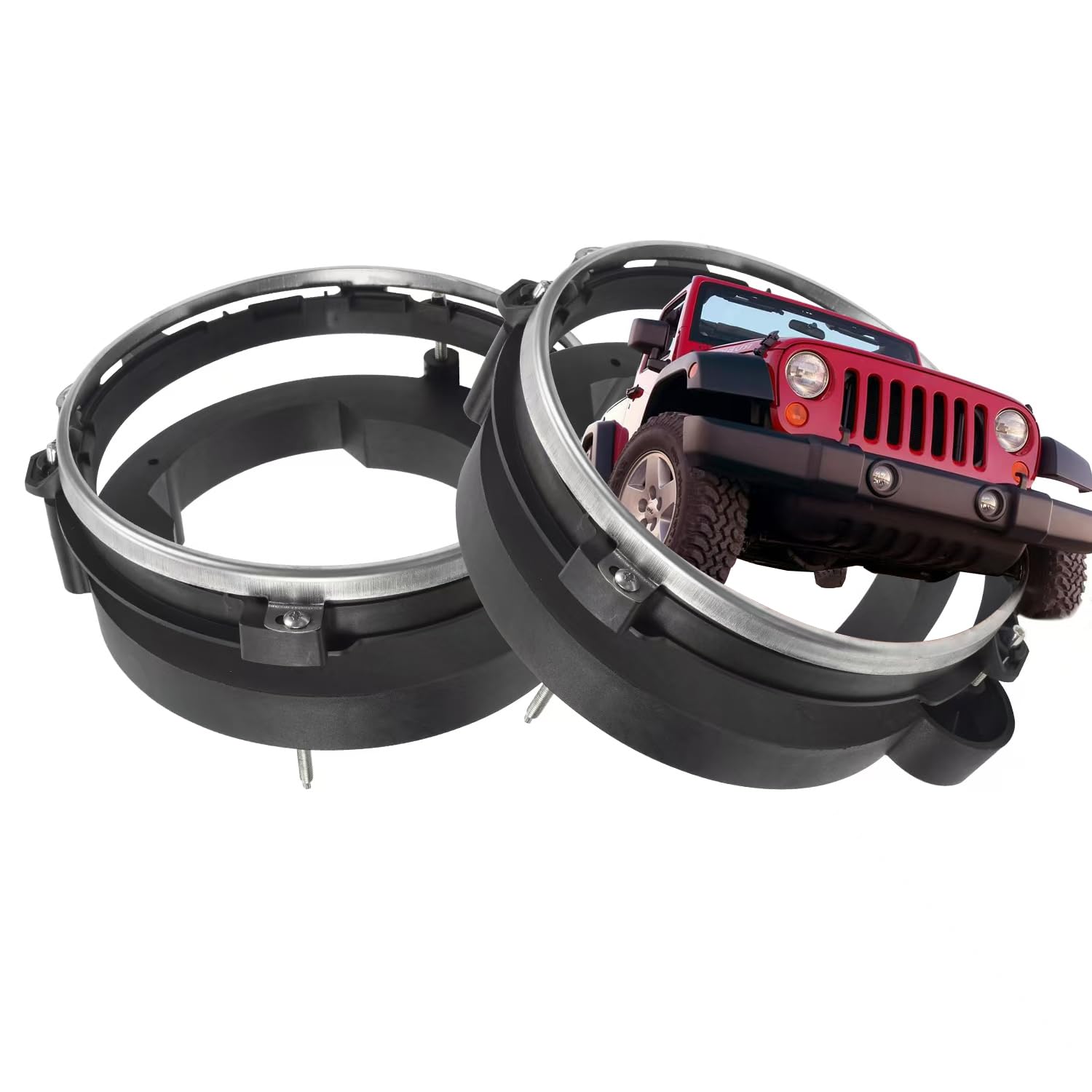 Queencar LH & RH Headlight Bulb Brackets Buckets Compatible With 1997-2006 Jeep Wrangler Replace OE 110383 110384