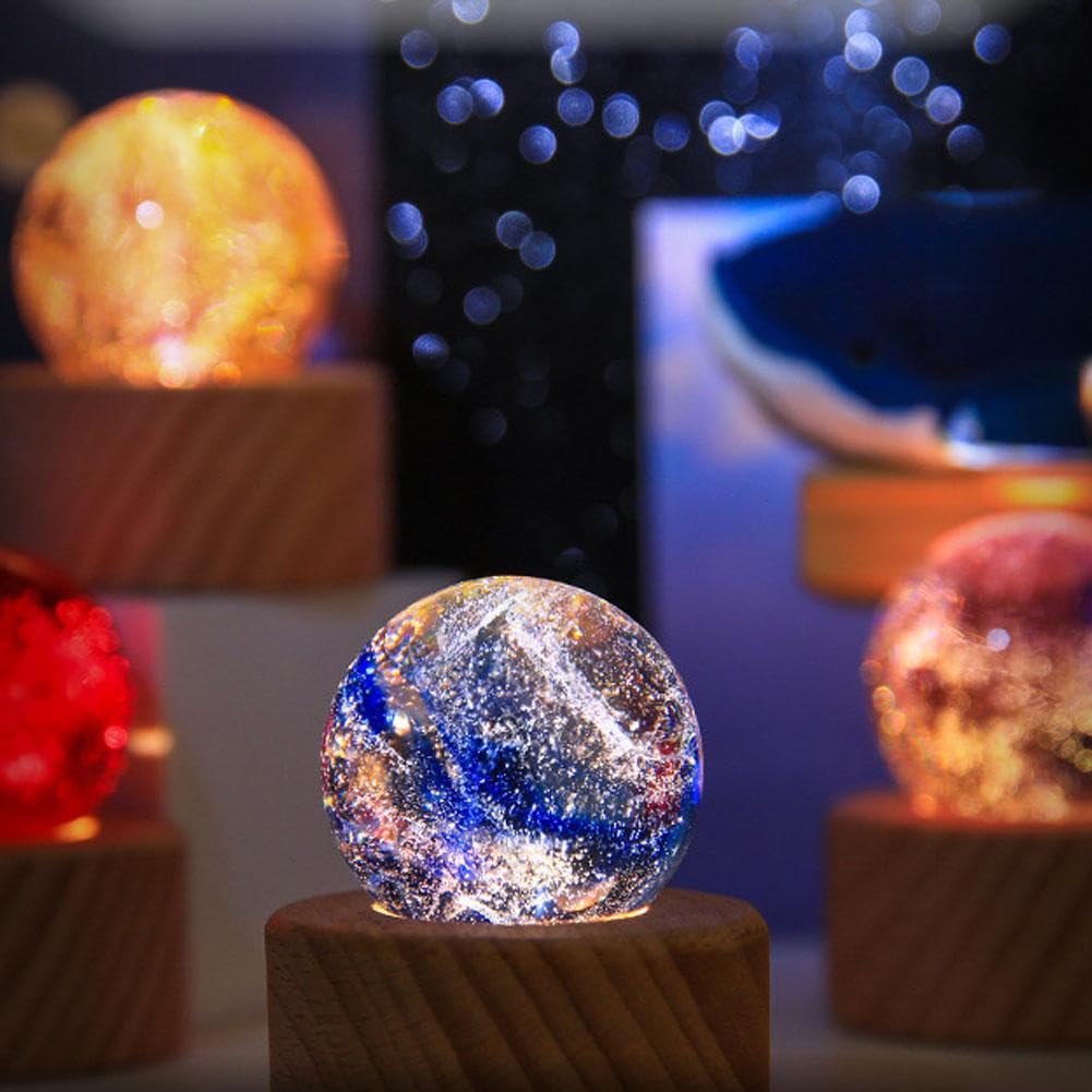 Chakra di cristallo con sfere di ghiaccio incrinate, sfera di cristallo a LED con supporto in legno a LED, sfera di cristallo naturale, luce notturna, set di sfere decorative per chakra