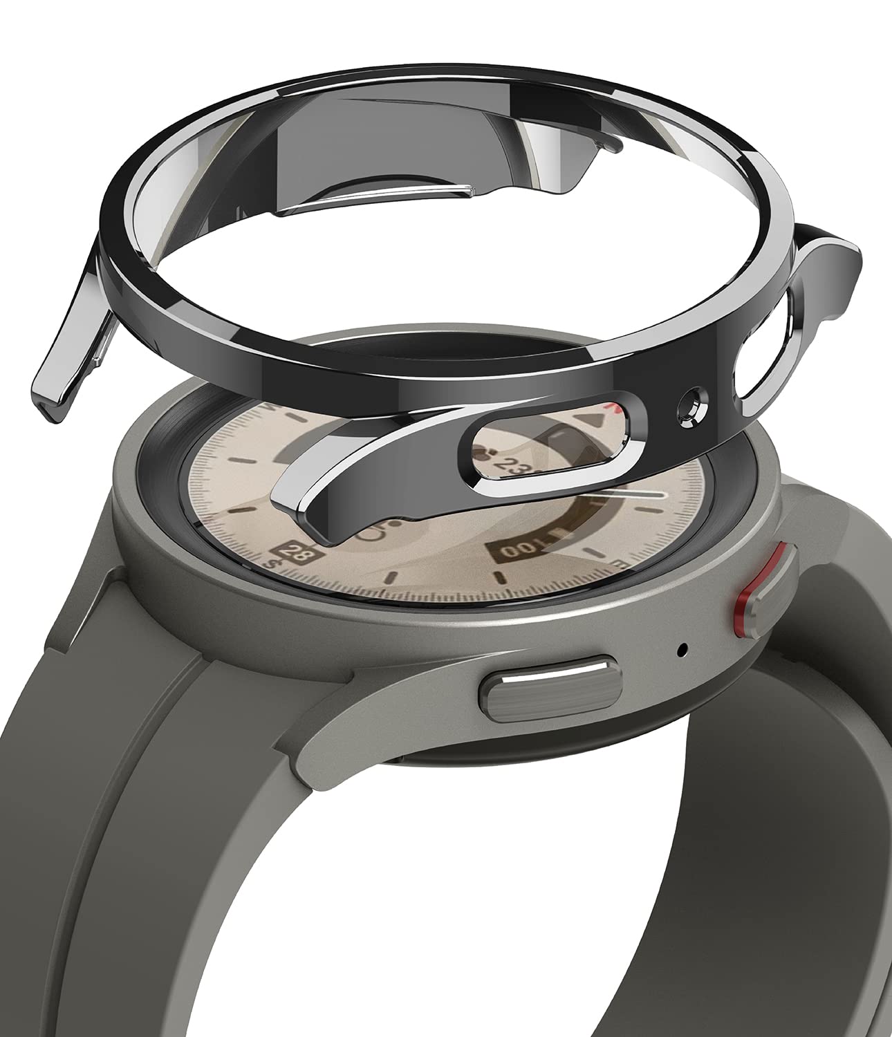 RingkeSlim Case Compatible with Samsung Galaxy Watch 5 Pro 45mm [ Anti-Yellowing ] Premium PC Hard Thin Cover - Dark Chrome