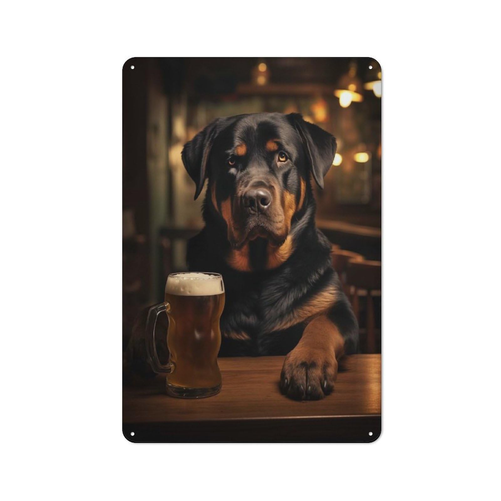 Junmoney Rottweiler Pint Of Beer Workshop Style Metal Wall Decor 30X20cm, Tin Sign For Tool Room, Garage, Studio Or Home Bar