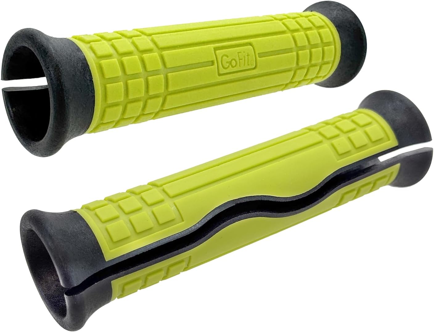 GoFit Super Band Handles for Resistance Bands, Double-Curved Pass-Through Core, Urethane Core, Non-Slip Rubber Grips, Fits Bands up to 4mm Thick & 2in Wide, 1 Pair, GF-PLH