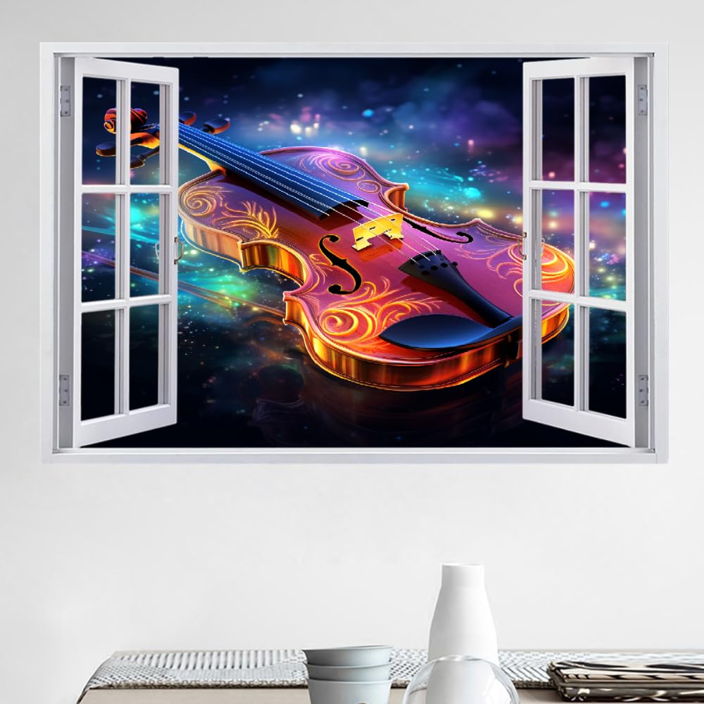 Decalcomanie da muro Art 3D Fracassato Chitarra Adesivi murali removibili Arte Astratta Carta da parati Camera da letto autoadesivo per ragazze Camera da letto Nursery Home Decor Gift