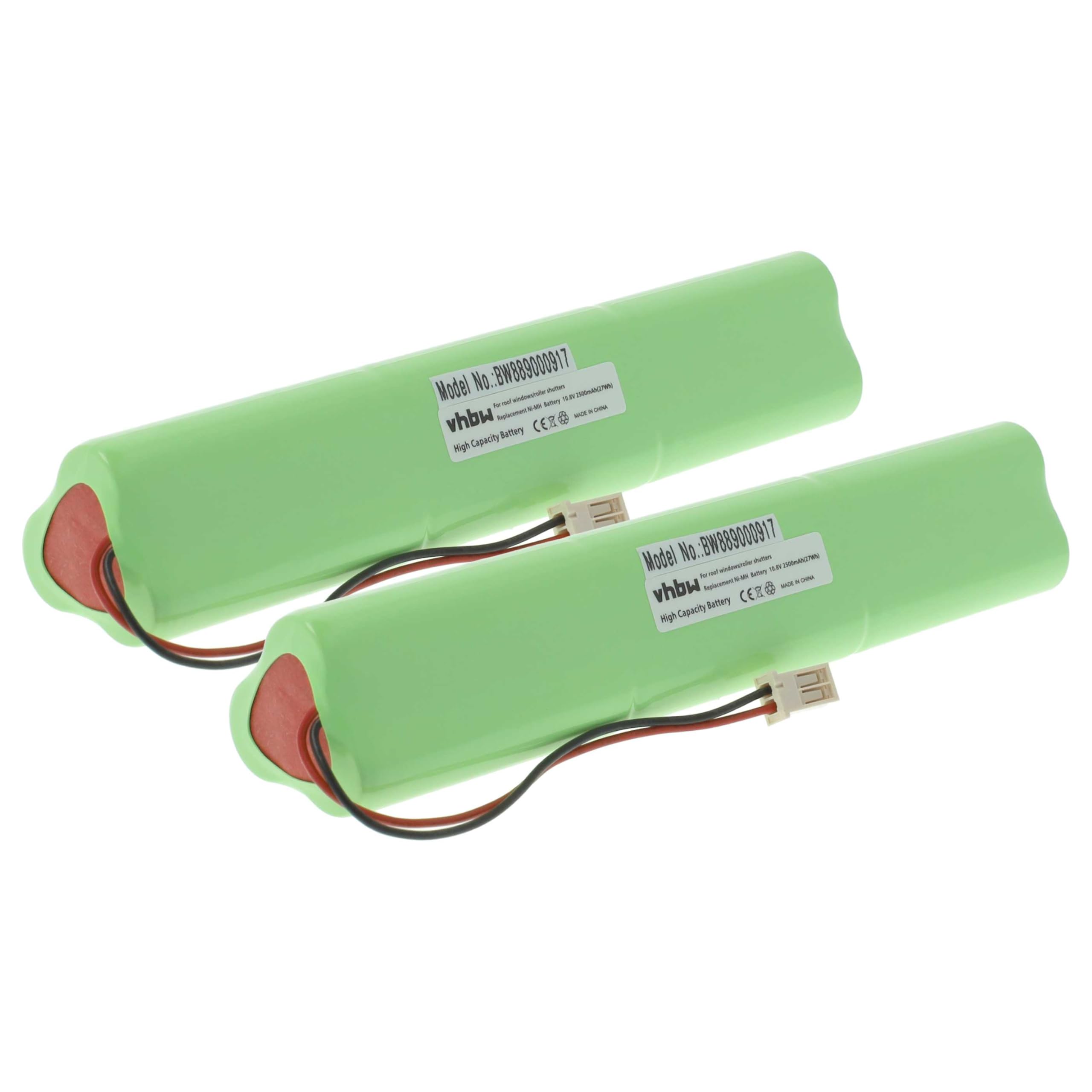 vhbw 2 x akumulator zamienny do okien dachowych Velux 946930, 946933 do rolet dachowych (2500 mAh, 10,8 V, NiMH, z kablem)