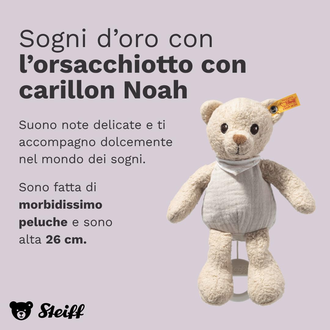 Steiff Peluche Carillon Orsacchiotto Noah GOTS, dolce animale di stoffa, bambini, bambine e neonati da 0 mesi, Friends, gioco di 23 cm, beige, 242779