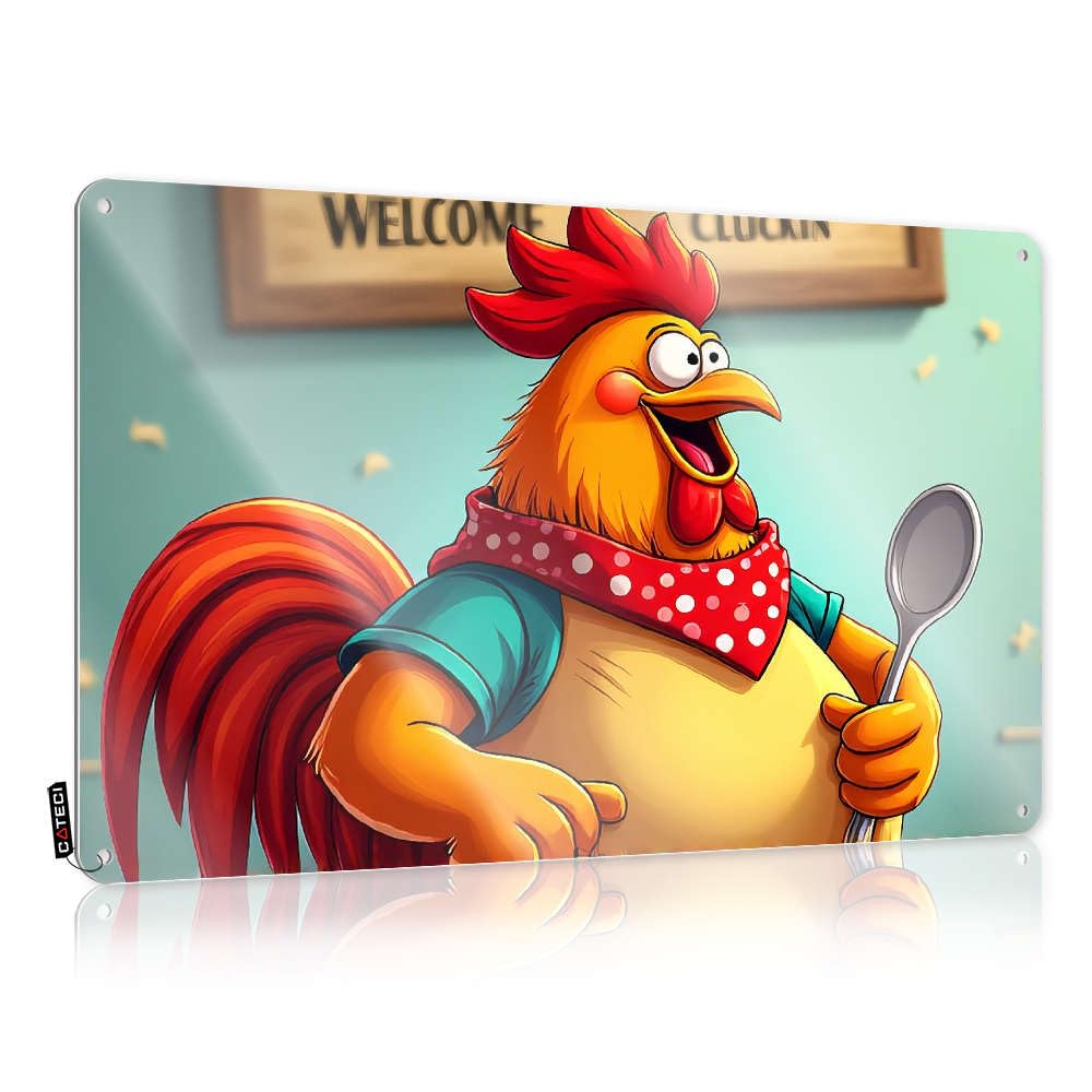 Wall Art Statue Vintage Wall Decor | A Cheerful Cartoon Rooster Wearing A Red Polka-dot Bandana Preppy Gift For Fisherman For Lake Home Decoration(20X30CM)