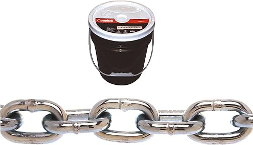 Campbell 0140323 Sistema 3 Grado 30 Cadena de bobina a prueba de acero de bajo carbono en cubo redondo, galvanizado, 3/16" comercio, 0.21" de