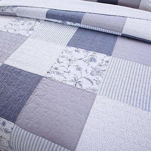 SLPR Coastal Dream Cotton Pieced Quilt Set - Queen Size with 2 Shams, Soft Purple & Blue Patchwork Quilted Bedspread, Farmhouse Country Style Bedding for All Seasons - Image 8