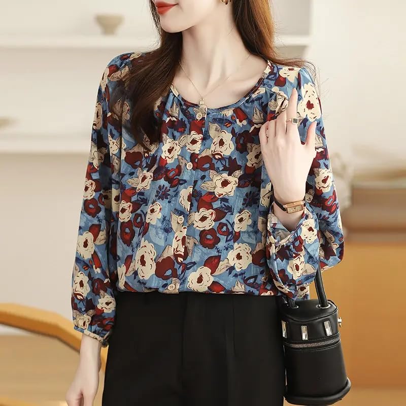 Image of TOPLOT Women's Shirt Top | Elegant Floral and Artistic Prints for a Stylish Look | Long Puffed Sleeves for a Trendy Touch | Stylish Available in Pack of 2 (5233)