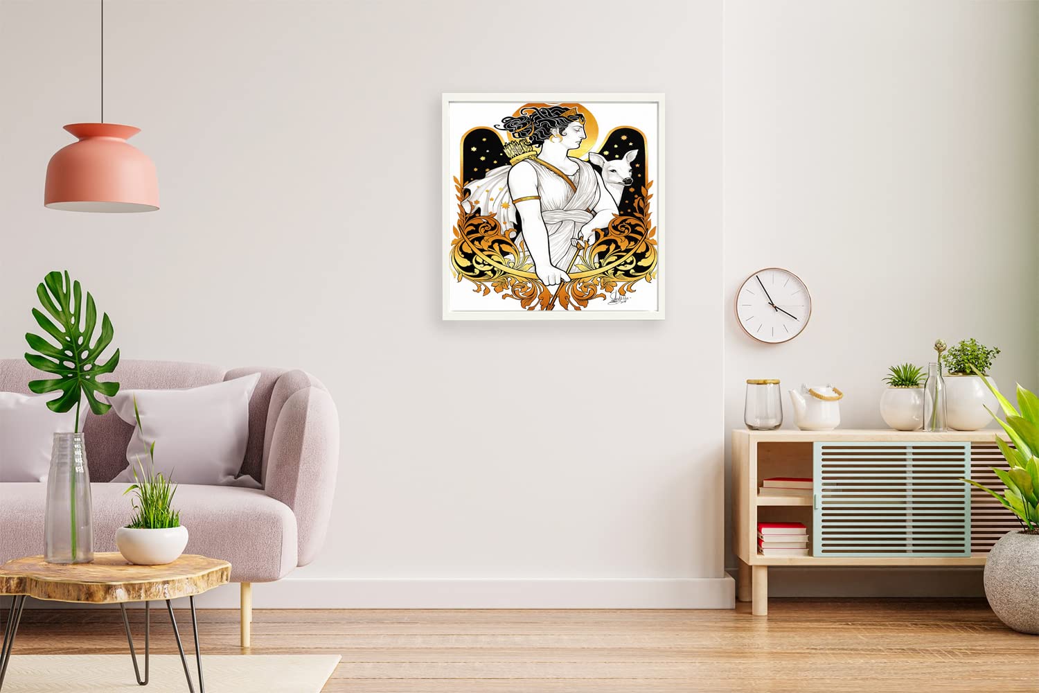 Xtreme Skins Designs Print White Wood Floater Framed Canvas Wall Art Decoration Poster (14x14 Inch) - Artemis Goddess