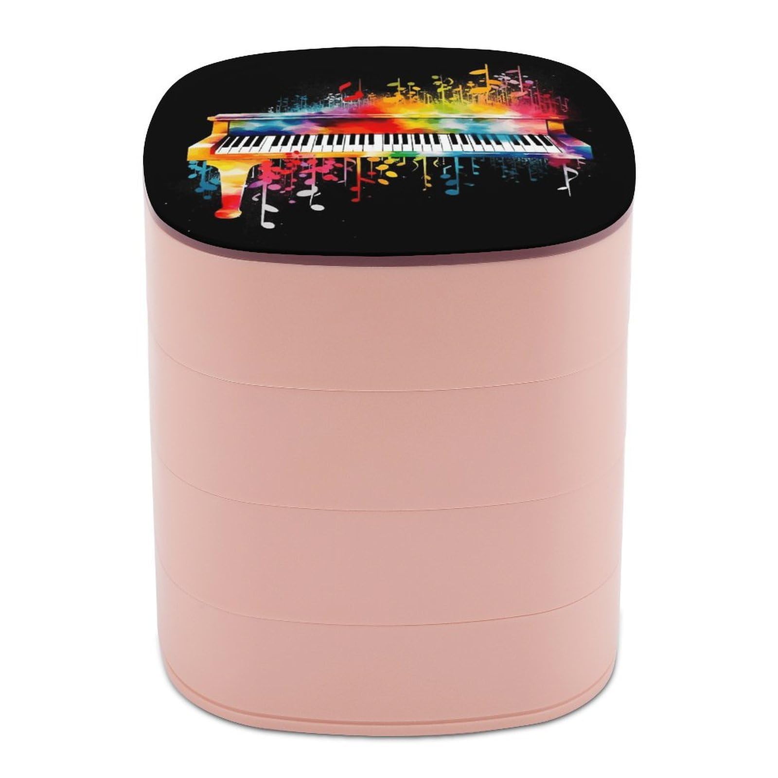 VstaDank Colorful Piano Keyboard Music Note Jewelry Box 360° Rotatable Jewelry Organizer 4 Layers Jewelry Case with Lid Fashion Portable Earring Holder for Bracelets Rings Bracelets Vanity