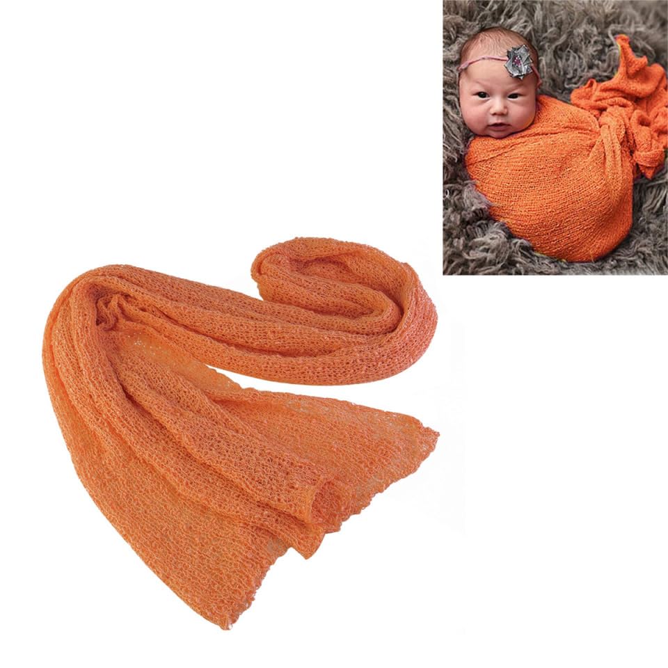 Image of NUOBESTY Newborn Baby Photography Stretch Wrap Orange Long Swaddle Blanket 59.05X15.74In Soft Open Weave for Photo Props and Nursery Decor