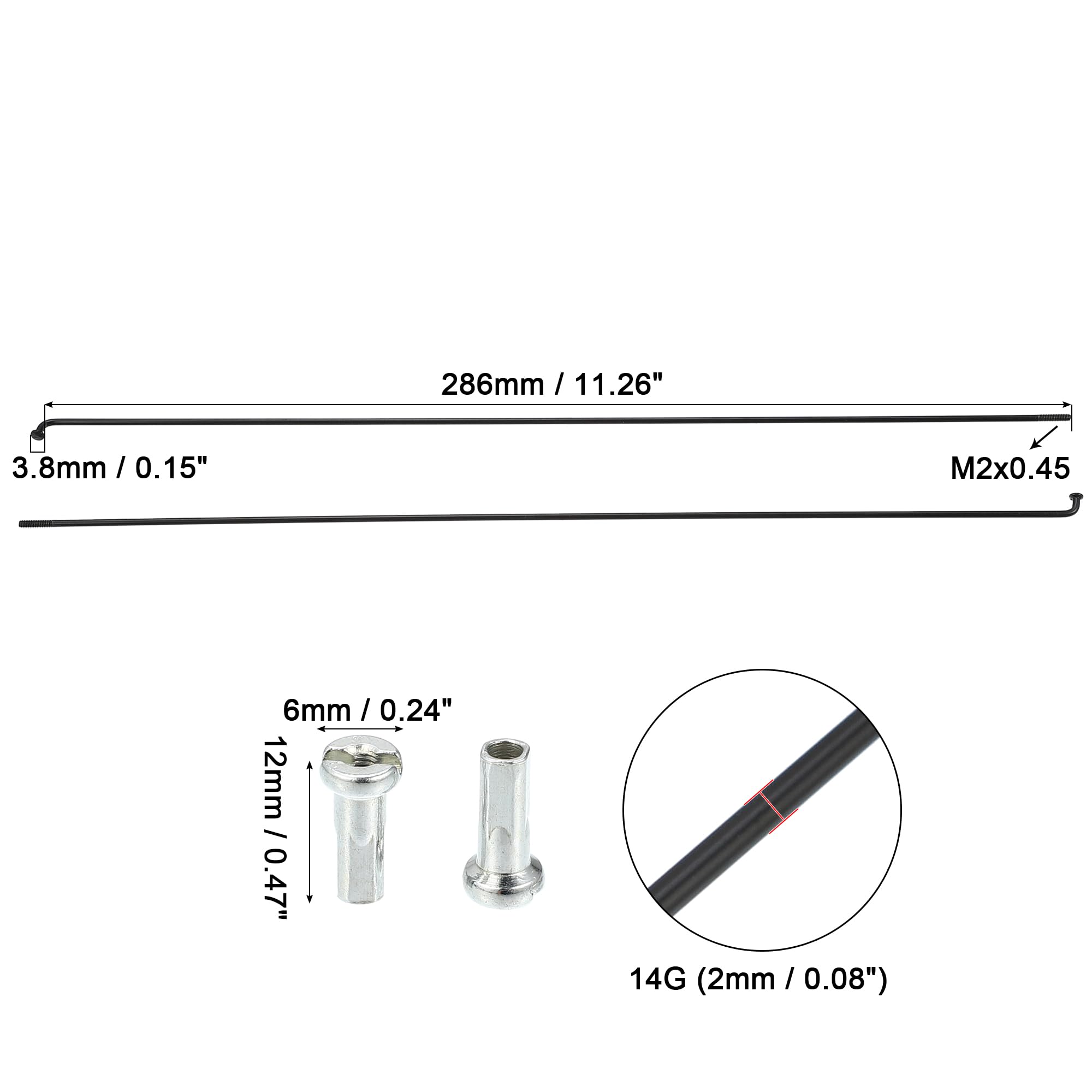 QUARKZMAN 12 sztuk 14G J krzywa 286 mm szprychy ze sutkami do roweru, czarne