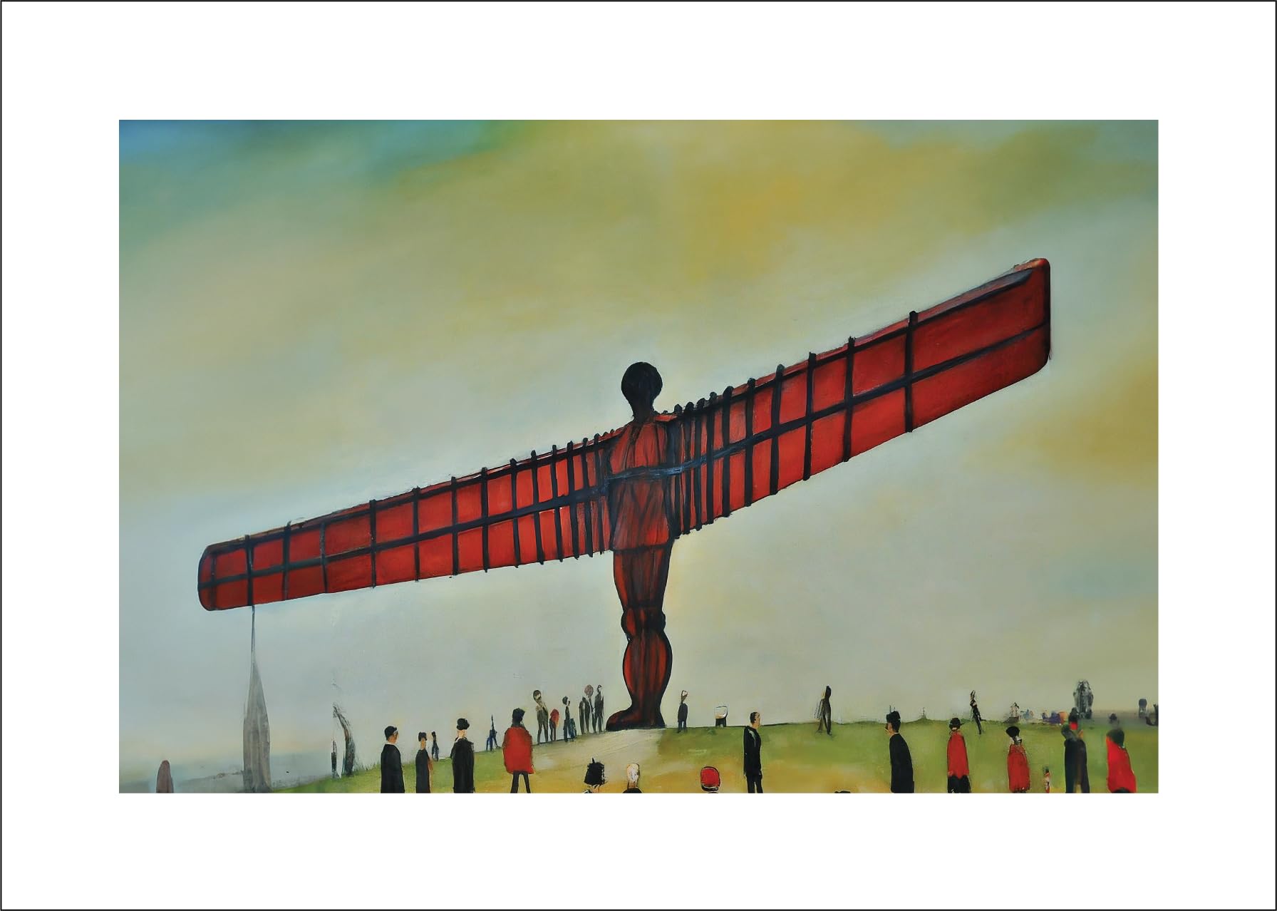 Greetingles Assorted Lowry Style Giclée Art Print 30 X 21Cm. Choice Of Designs And Frames. (Angel Of The North)