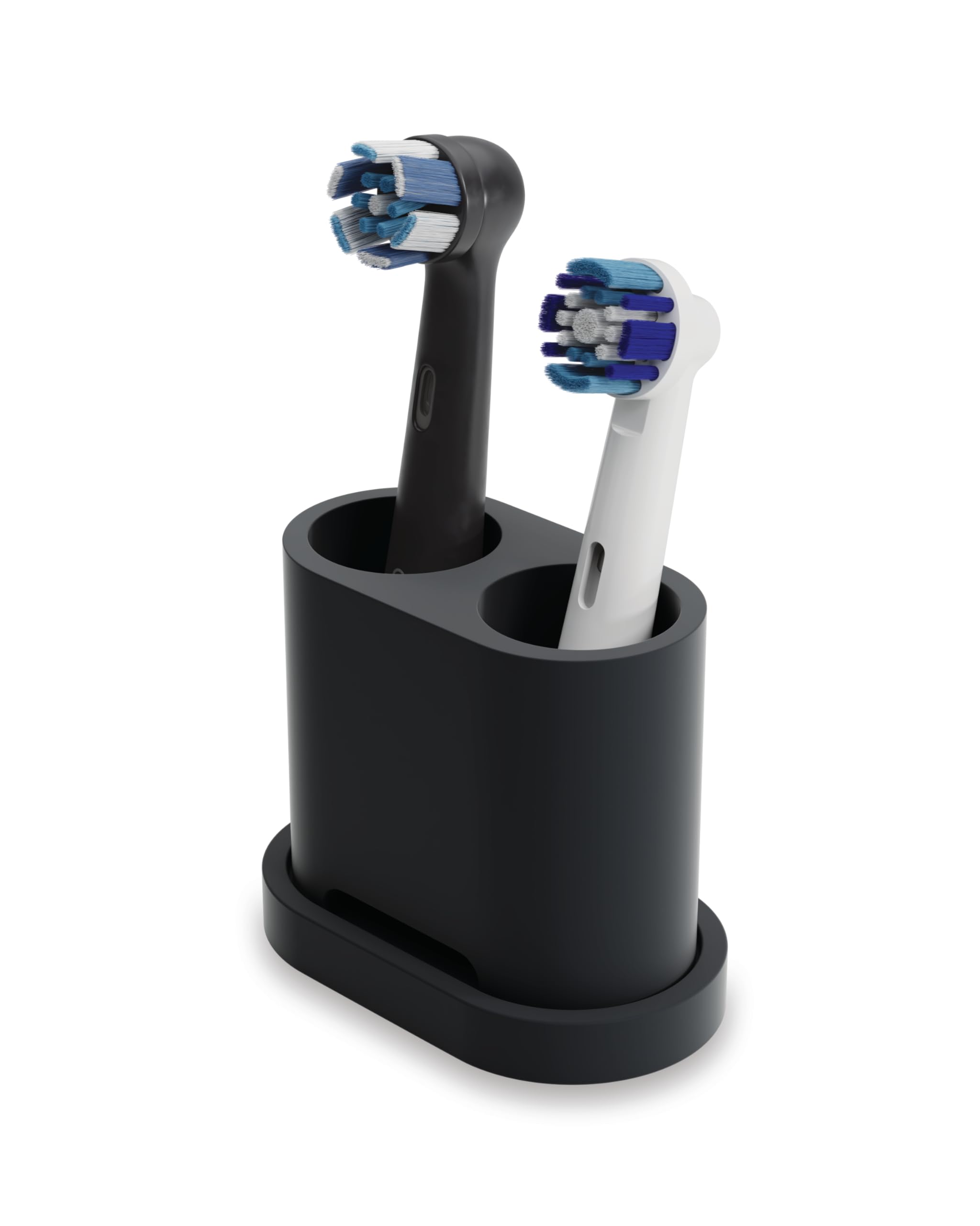 Qikfresh - 2-slot toothbrush and brush head holder - Compatible with Oral-B, iO, Philips Sonicare, Waterpik, Fairywill - Food-grade silicone (Black)