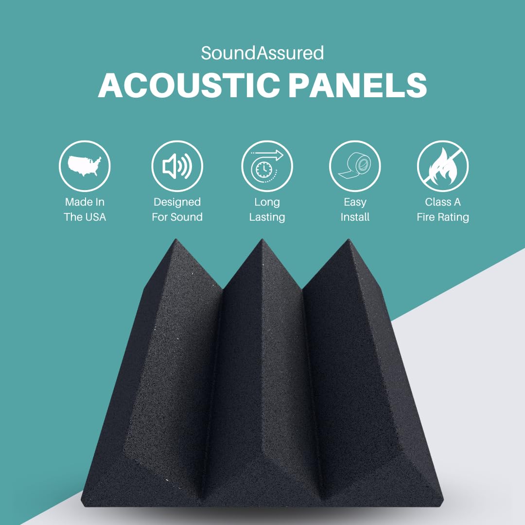 Bass Absorbing Wedge Style Panels - Soundproofing Acoustic Studio Foam - 12"x12"x4" Tiles - 2 Pack - DIY (Charcoal) - Image 3