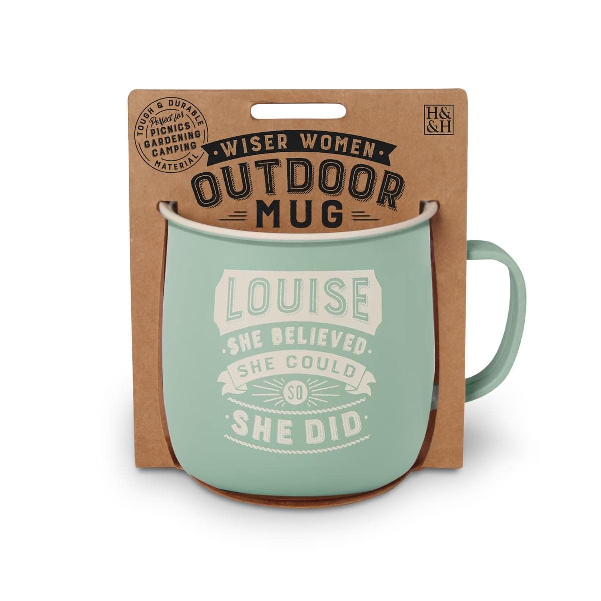 History & Heraldry Personalised Outdoor Mug (Louise), White, Standard Mug Size