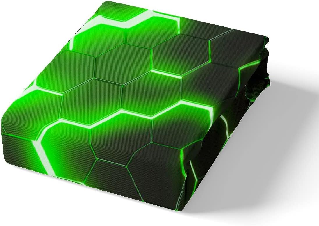 Homewish Geometric Duvet Cover King Size,Teen Boys Green Black Neon Light Honeycomb Bedding Sets - Image 4