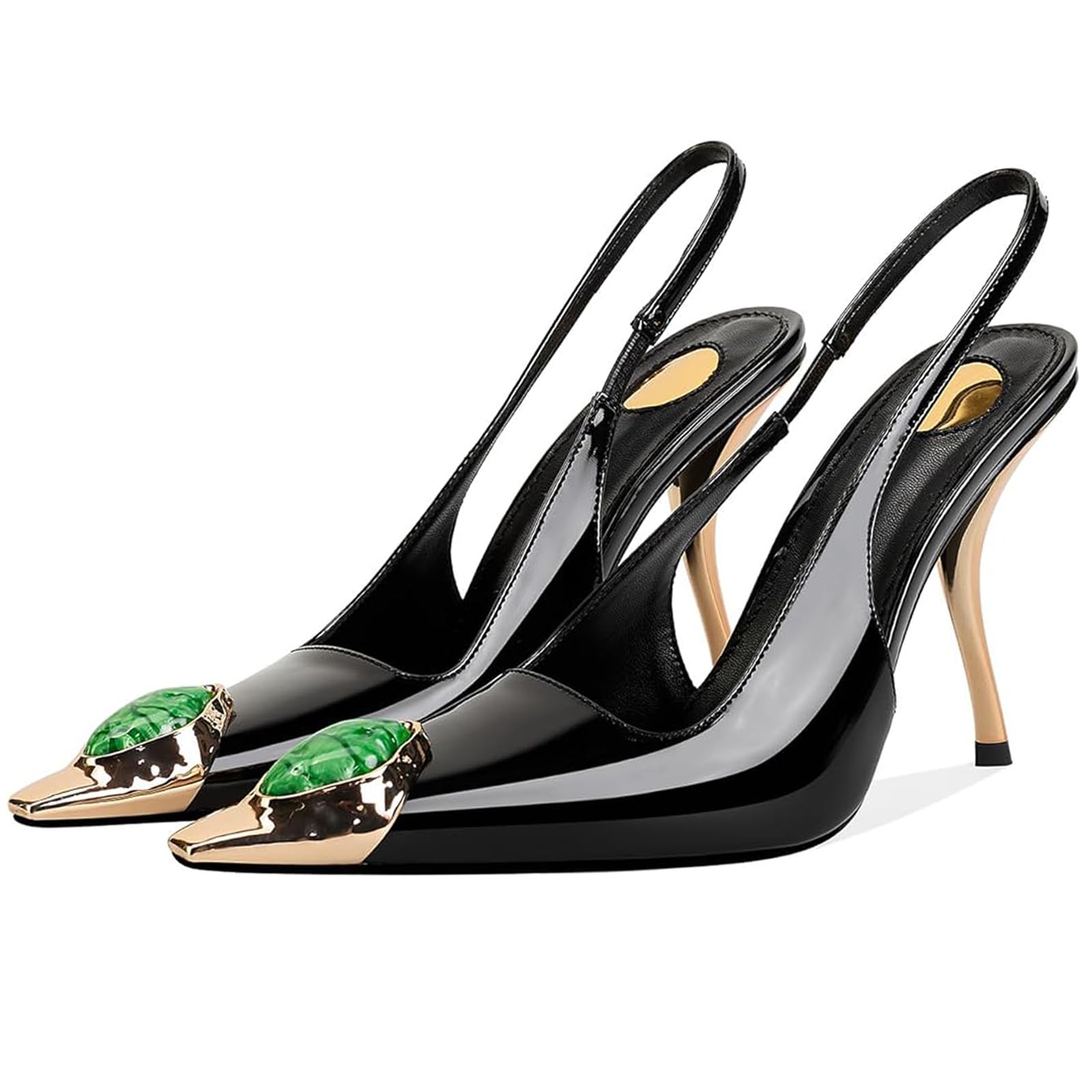 VOZTOLLS Womens Slingback High Heels Crystal Metal Pointed Closed Toe Stiletto Heeled Sandals Party Wedding Dating Pumps Dress Shoes