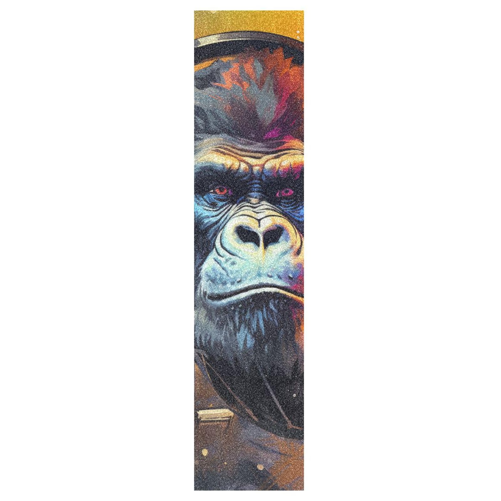 Cool Watercolor Gorilla Skateboard Grip Tape Sheets Creative Longboard Waterproof Griptapes for Youth Boys Girls Kids Men No Bubble Free Easy to Apply(1Pcs)